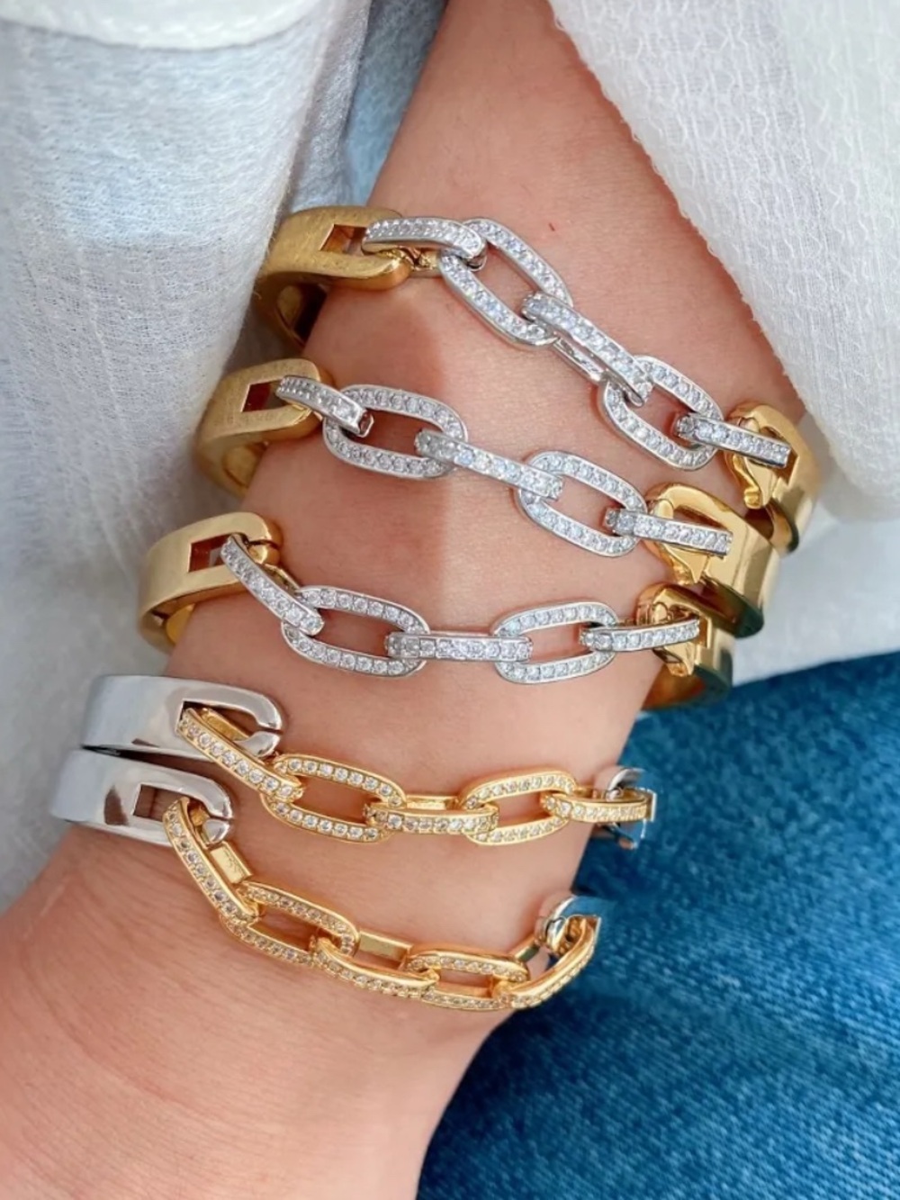 Gold and Silver Pavé Link Two Tone Bracelet-Your Choice-NWT